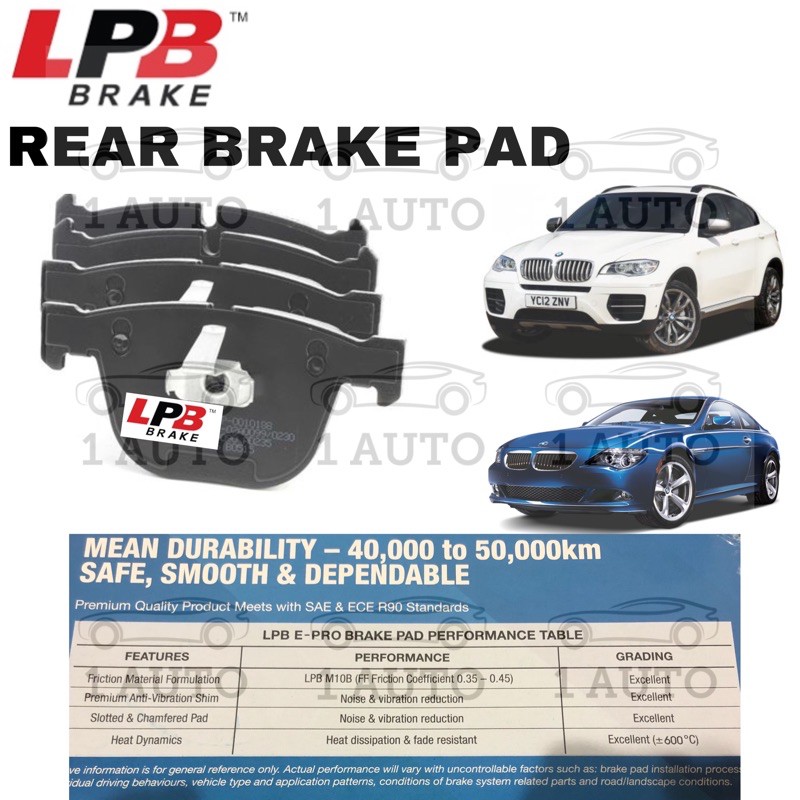 LPB E-PRO SEMI METALLIC ด้านหลังเบรค PAD BMW E63 645Ci M6 X6 E71 35iX E60 M5 E82 1M 3.0 E92 M3 4.0 V