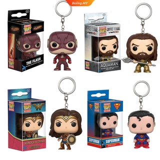 Funko Pop! พวงกุญแจ โมเดลฟิกเกอร์ไวนิล รูป DC Wonder Woman Superman The Flash Aquaman Cyborg ของเล่นสําหรับเด็ก