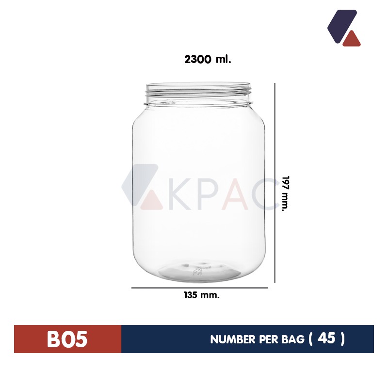 [ขายยกลัง 27 ใบ] ขวดพลาสติก กระปุกพลาสติกใส กระปุกฝาเกลียว มีหลายสีให้เลือก รุ่น B05 ขนาด 2,300 ml.