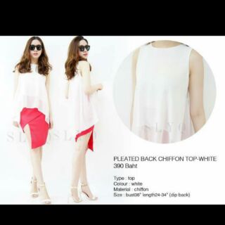 pleated back chiffon top white