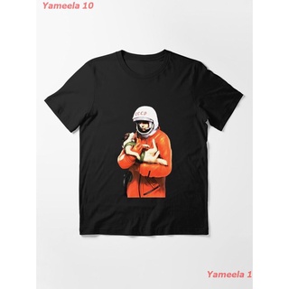 เสื้อยืดผ้าฝ้ายพิมพ์ลายขายดีLaika The Dog - Yuri Gagarin - Soviet Space Art, USSR Matchbox Design, 1957 Essential T-Shir