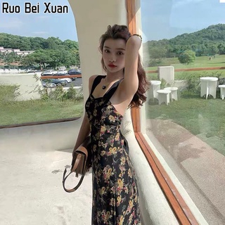 Ruo Bei Xuan เดรสเปลือยหลังของผู้หญิง,เดรสเอี๊ยมลายดอกไม้แบบใหม่คอลเลกชันปี2022