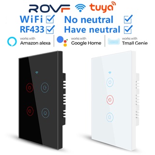 ROVF Smart wall switch US สวิตช์เปิด-ปิดไฟ แบบติดผนัง  WiFi+RF433 ทำงานร่วมกับ Google Alexa No Neutral Wire