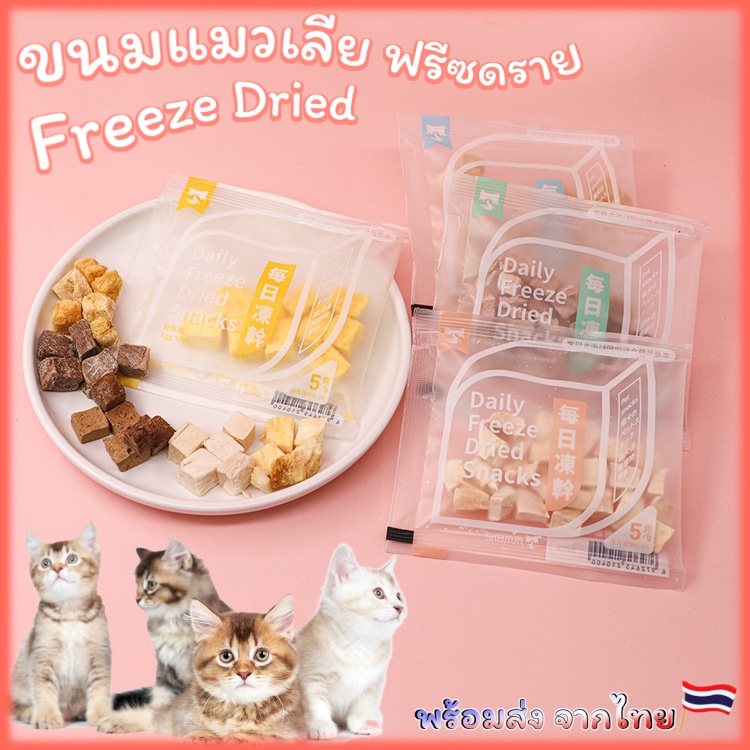 ขนมแมว ขนมแมวฟรีซดราย ฟรีซดราย 100% อารหารแมวแบบแห้ง น้องแมวชอบ ทานง่าย 5รสชาติ พร้อมส่งจากไทย