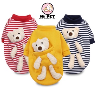 🐾Kitty Pet🐾เสื้อผ้าสัตว์เลี้ยงฤดูใบไม้ผลิและฤดูหนาวเสื้อกันหนาวตุ๊กตาหมีการ์ตูนน่ารักเสื้อสวมหัวแมวและสุนัขลาย