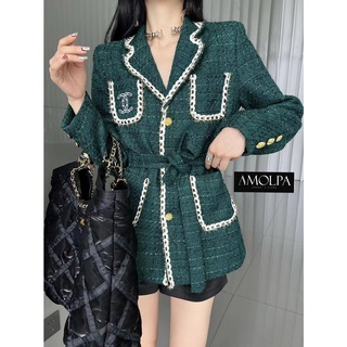 พร้อมส่ง สวย หรูมาก BLAZER CHANEL TWEED เบเซอร์ เสื้อคลุม เสื้อสูท ทวิต ทวิส ชาแนล สีเขียว ใหม่ล่าสุด ทวิสชาแนล