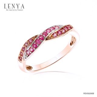 Lenya Jewelry แหวนเงินแท้925ประดับพลอยสีแดงทับทิมและสีชมพูพิ้งแซฟไปร์ชุบสองสีด้วยพิ้งโกลด์และทองขาว