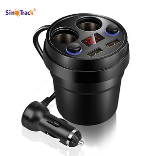 SinoTrack ถ้วยขยายช่องเสียบปลั๊กที่จุดบุหรี่  2 ช่องมีพอร์ต USB 2 port สำหรับเสียบกล้องหน้ารถ หรือชาร์จโทรศัพท์มือถือ