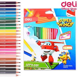 Deli  ดินสอสีไม้ ลาย Super wings 24 สี สีไม้ ดินสอสี เครื่องเขียน C00820 Colored Pencil 24 colors  สีระบาย อุปกรณ์วาดรูป