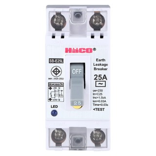 Breaker EARTH LEAKAGE BREAKER HACO SB-E25L 2P WHITE Circuit breaker Electrical work เบรกเกอร์ เซฟตี้ เบรกเกอร์ HACO SB-E