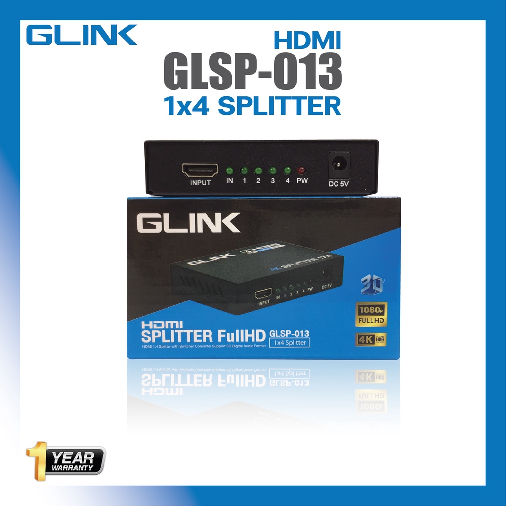 GLINK รุ่น GLSP-013 SPLITTER 4K , FullHD 1080p กล่องแยกสัญญาณจอ HDMI 1 ออก 4