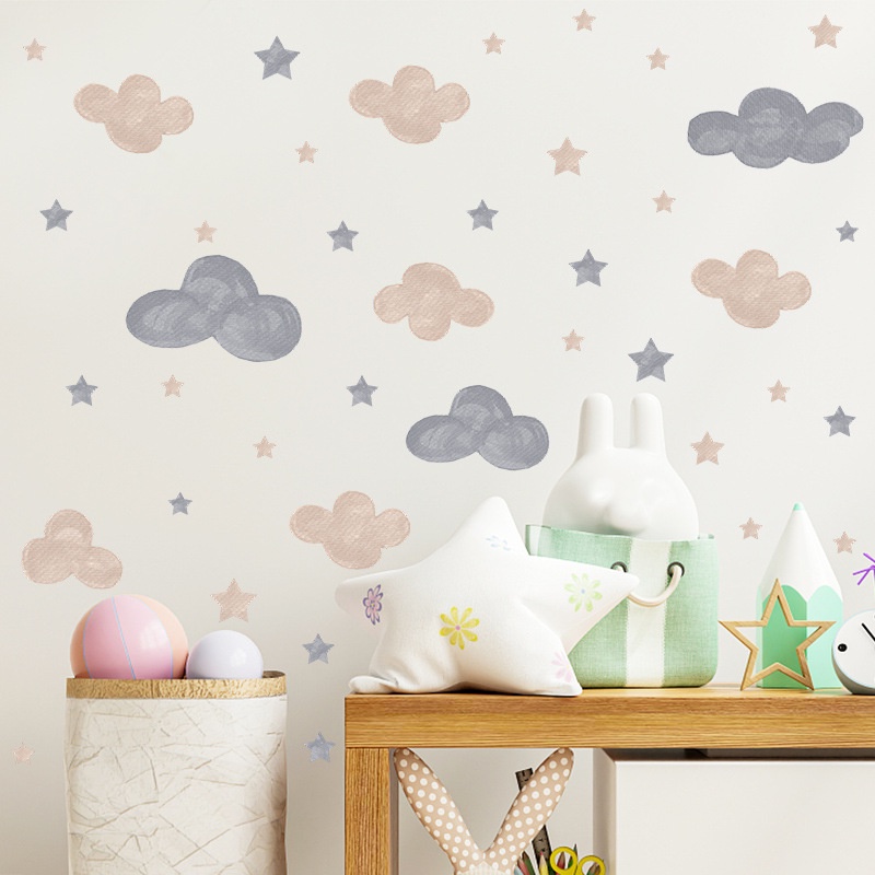 สีน้ําเมฆดาวห้องเด็กอนุบาลห้องนอนห้องนั่งเล่นระเบียงตกแต่งผนังบ้านสติ๊กเกอร์ติดผนังพีวีซี