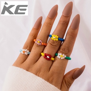 Colorful flower ring Small fresh flower braided rice beads Japanese cute girl tail ring five-p