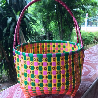 ตะกร้าพลาสติก ทรงกลม(Handmade)