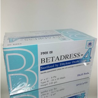 ผ้าก๊อสแผ่นฆ่าเชื้อ BETADRESS 4"X4" 10S  ยกกล่อง