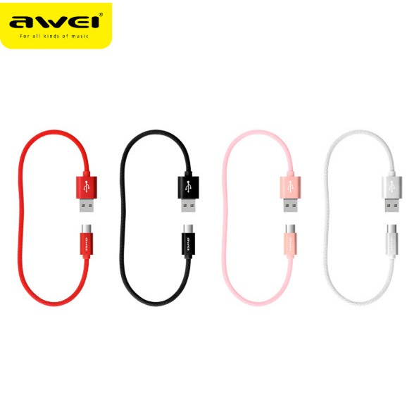 AWEI Fast Charge สายชาร์จ สั้น 30 ซม. ใช้กับ Power bank พกพาสะดวก TYPE C / Micro / lightning iphone