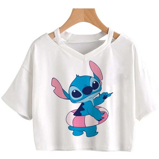 เสื้อยืด พิมพ์ลายกราฟฟิค Ohana Stitch สีขาว สไตล์ฮาราจูกุ สําหรับผู้หญิง และคู่รัก