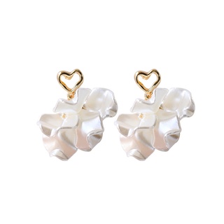 S925 new style female earrings with Korean and French fairy air pearl petals three-dimensional temperament