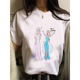 เสื้อยืด พิมพ์ลายการ์ตูนดิสนีย์ Anna Elsa สีขาว ใส่สบาย สไตล์ฮาราจูกุ สําหรับผู้หญิงS-5XL