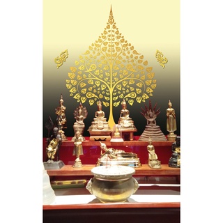 ภาพติดผนัง ลายต้นโพธิ์เทวดา พื้นครีม (กาวในตัว)