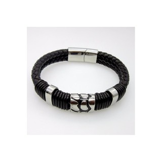 s04-สายรัดข้อมือ สร้อยข้อมือหนังGenuine learther (สีดำ) Bracelet-Black