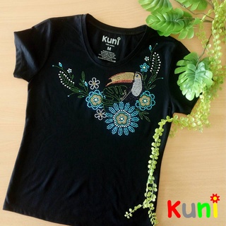 KUNI#K83 เสื้อยืดประดับเพชรรีด Tropical Bird and Floral Rhinestone T-shirt by Kunibrand