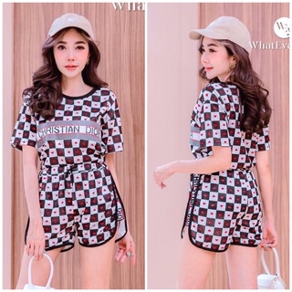 สินค้าพร้อมส่ง ชุดเซท 2ชิ้น ลายตาราง หัวใจ มาแพ็คคู่ เสื้อแล…