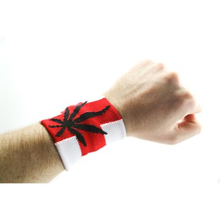 สินค้าราสต้า Wristband White Red Cross Black Leaf สายรัดข้อมือราสต้า-เรกเก้สีขาว ลาย RED CROSS และใบธรรมชาติสีดำ