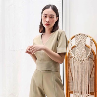 BOSTON KNIT TOP pastel green เสื้อลายเส้นประขาว