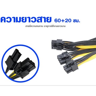 สายไฟผ่านมาตรฐาน  PCI-E 6 Pin to Dual 8 Pinx2 (6+2)ความยาว 60+20cm