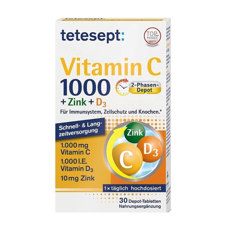 tetesept Vitamin C + zinc + D3 tablets 30 piece, 41.6 g