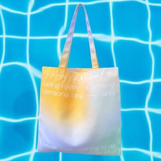 ✨NEW✨vibes.brandd🌞🌊Being Happy yellow tote bag🌊🌞กระเป๋าผ้า vibes รุ่นใบใหญ่