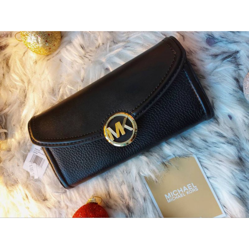 กระเป๋าสตางค์ใบยาว#mk #wallet Michael Kors Fulton Flap Large Continental Leather Signature Wallet Clutch Black
