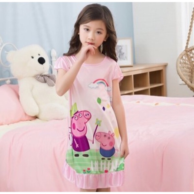 PJ291A ชุดนอนกระโปรงเด็ก ผ้าเรยอน (3ข/4ข/5ข/6ข/7ข/8ข)