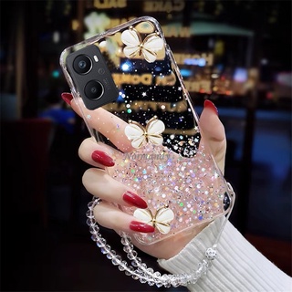 เคส Handphone Case OPPO A96 A95 A76 A55 A16K A16 A94 A93 Find X5 Pro 5G 4G Fashion Glitter Starry Sky Transparent Casing TPU Softcase 3D Crystal Butterfly with Crystal Bracelet Cover เคสโทรศัพท์