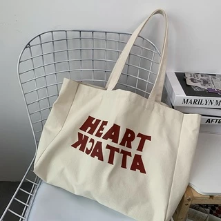 กระเป๋าผ้ามินิมอล HEART ใบใหญ่ เนื้อผ้าหนา ขนาด ยาว43*34*10CM