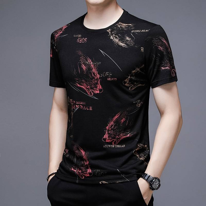 เสื้อยืดลําลองแฟชั่นสําหรับผู้ชายเสื้อยืดแขนสั้นคอกลมพิมพ์ลายทันสมัย สุดเท่ห์ TSH047