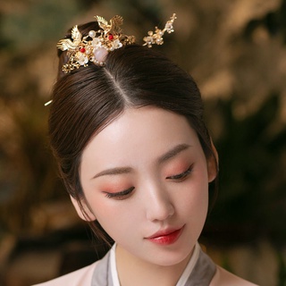 Rouge Snow Super Fairy Hanfu มงกุฎผมเครน + กิ๊บติดผม สไตล์จีนย้อนยุค เครื่องประดับผม