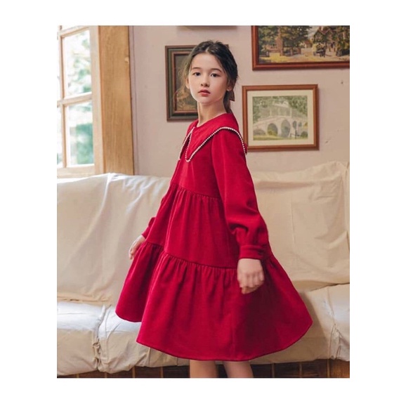 เดรสเกาหลี คุณหนู สีแดง / E58 / 690