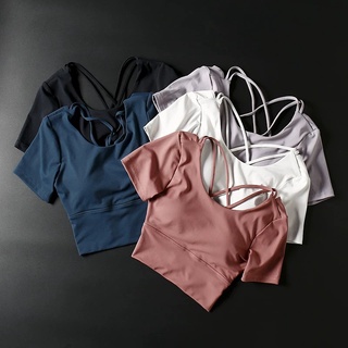 เสื้อยืด แขนสั้น รัดรูป เซ็กซี่ สีดํา ขาว ม่วง สําหรับผู้หญิง ใส่เล่นโยคะ วิ่ง ฟิตเนส ยิม