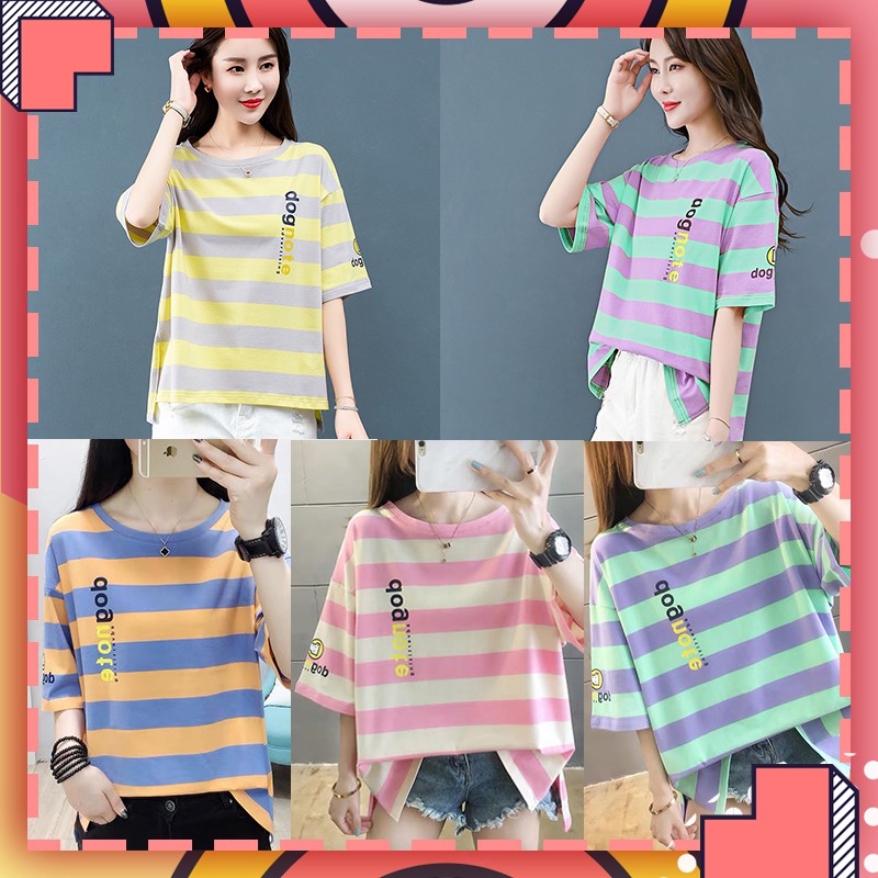 Monday 2020 เสื้อยืดลายทางเสื้อยืดที่ทาสสุนัขต้องมี สีสันสวยงามใส่ได้ทุกวัน