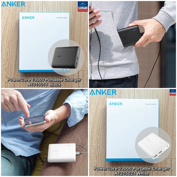 Anker® PowerCore 13000 Portable Charger แองเคอร์ พาวเวอร์แบงค์ แบตสำรอง แถม Micro USB + ถุงผ้า Compact 13000mAh