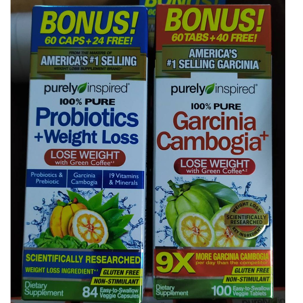 Purely Inspired ‼️ล็อตใหม่ ‼️Gaicinia Cambogia+ 9X 100 เม็ด , Probiotics +Weight Loss 84 เม็ด, และมี