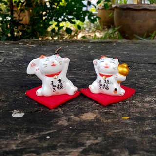 แมวกวัก แมวนำโชค แมวโชคดี lucky cat เซ็ท 2 ตัว