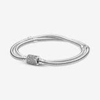 [พร้อมส่ง สินค้าแท้ 💯 ] แถมกล่อง Pandora Moments Double Wrap Barrel Clasp Snake Chain Bracelet