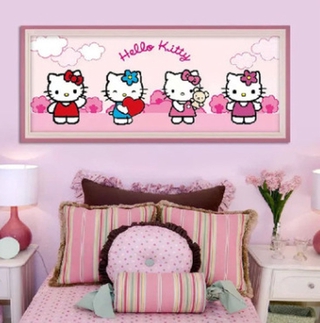 ชุดงานปักครอสสติตช์คริสตัล รูปการ์ตูนแมว Hello Kitty 5D สําหรับตกแต่งบ้าน DIY