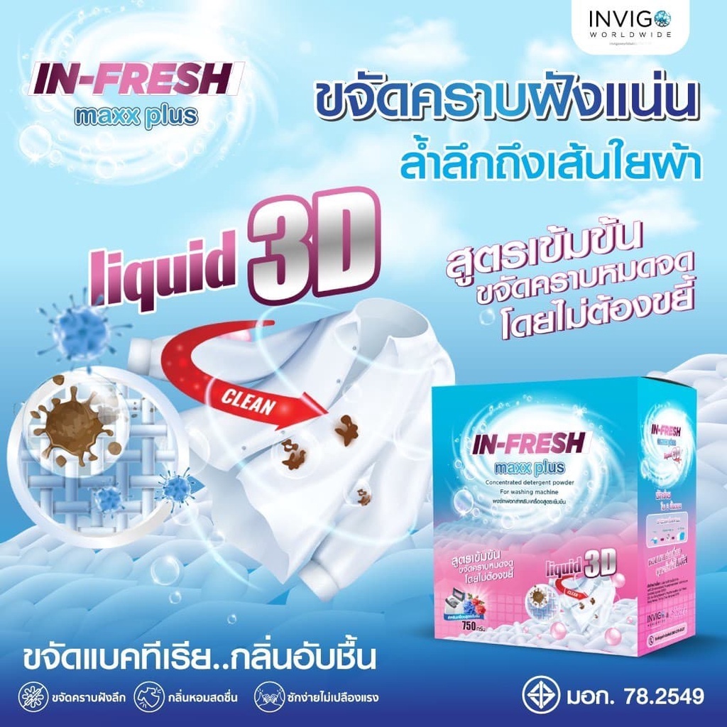 ผงซักฟอก In Fresh Maxx Plus ขจัดคราบคราบฝังแน่น คราบมัน คราบอาหาร ผ้าสะอาด หอมสดชื่น สูตรอ่อนโยน - รูปที่ 2