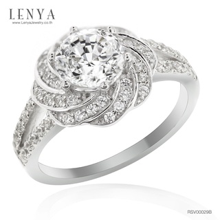 Lenya Jewelry  แหวนเงินแท้ 925 ชุบทองคำขาว ประดับด้วย SWAROVSKI ZIRCONIA สีขาว สวยคลาสสิค  เสริมบุคลิกเพิ่มความมั่นใจ