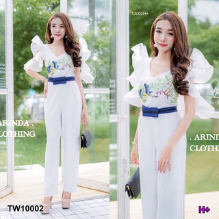 TW10002จั๊มสูทยาวแขนระบาย รายละเอียดสินค้า Jumpsuit จั๊มสูทขายาวแขนระบายผ้าแก้ว เข้ารูปสวย อกพิมพ์ลายนก สีสดใส ช่วงเอวคา