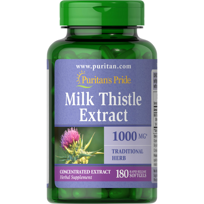Puritan's Pride of Milk Thistle 1000 mg 180 Softgels 4:1 Extract Silymarin Protect liver ปกป้องตับ สหรัฐอเมริกา